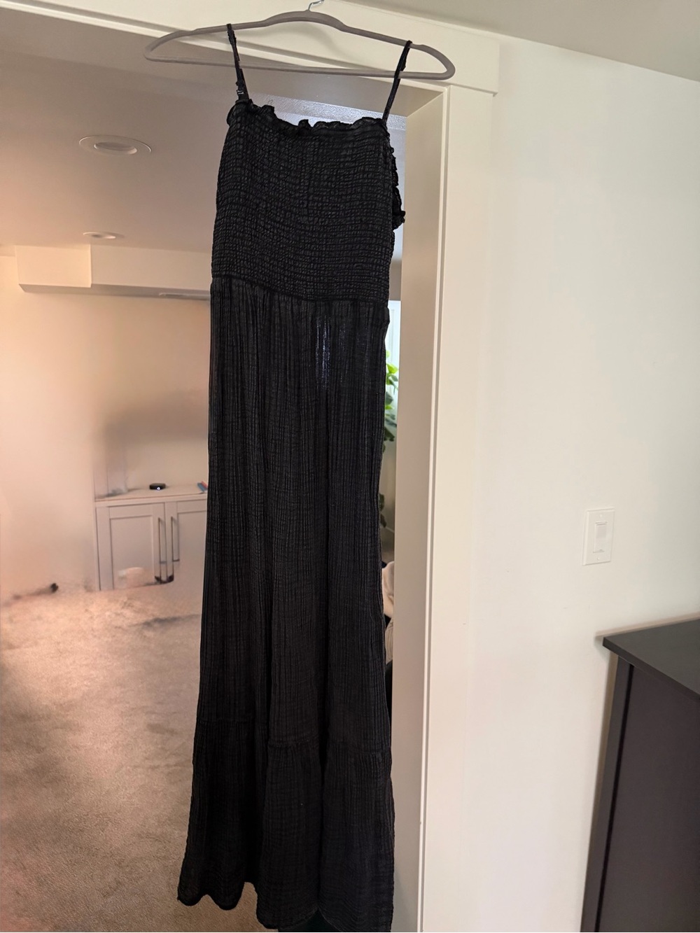 Anthropologie Black Smocked Maxi Dress with Spaghetti Straps